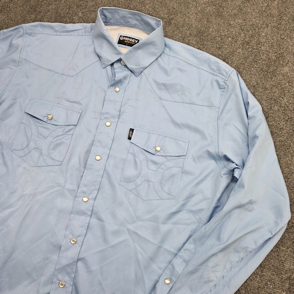 Hooey Habitat Men`s Blue Pearl Snap Vented Lightweight Shirt / Size L